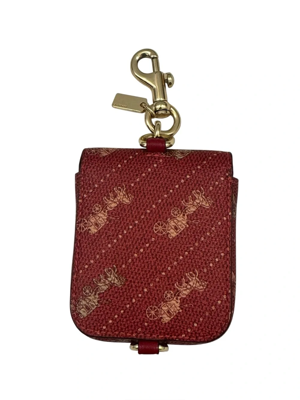 Coach Burgundy Signature Canvas Horse & Carriage Key Bag Charm